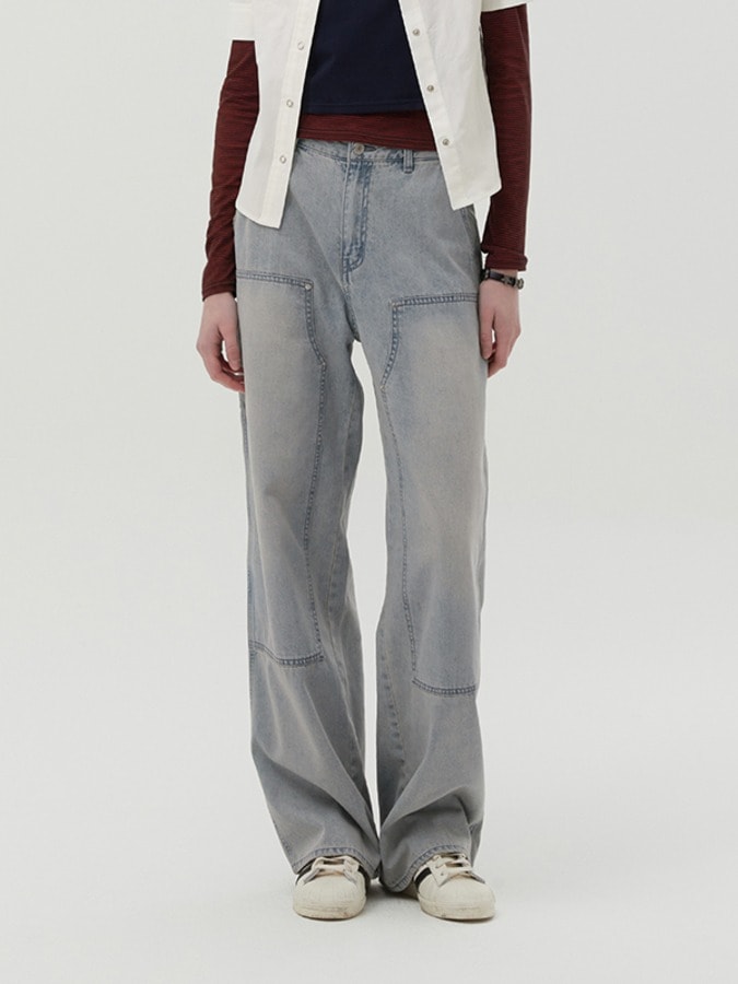 (PRE-ORDER 24th Mar.) CARPENTER WIDE FIT DENIM PANTS [LIGHT BLUE]