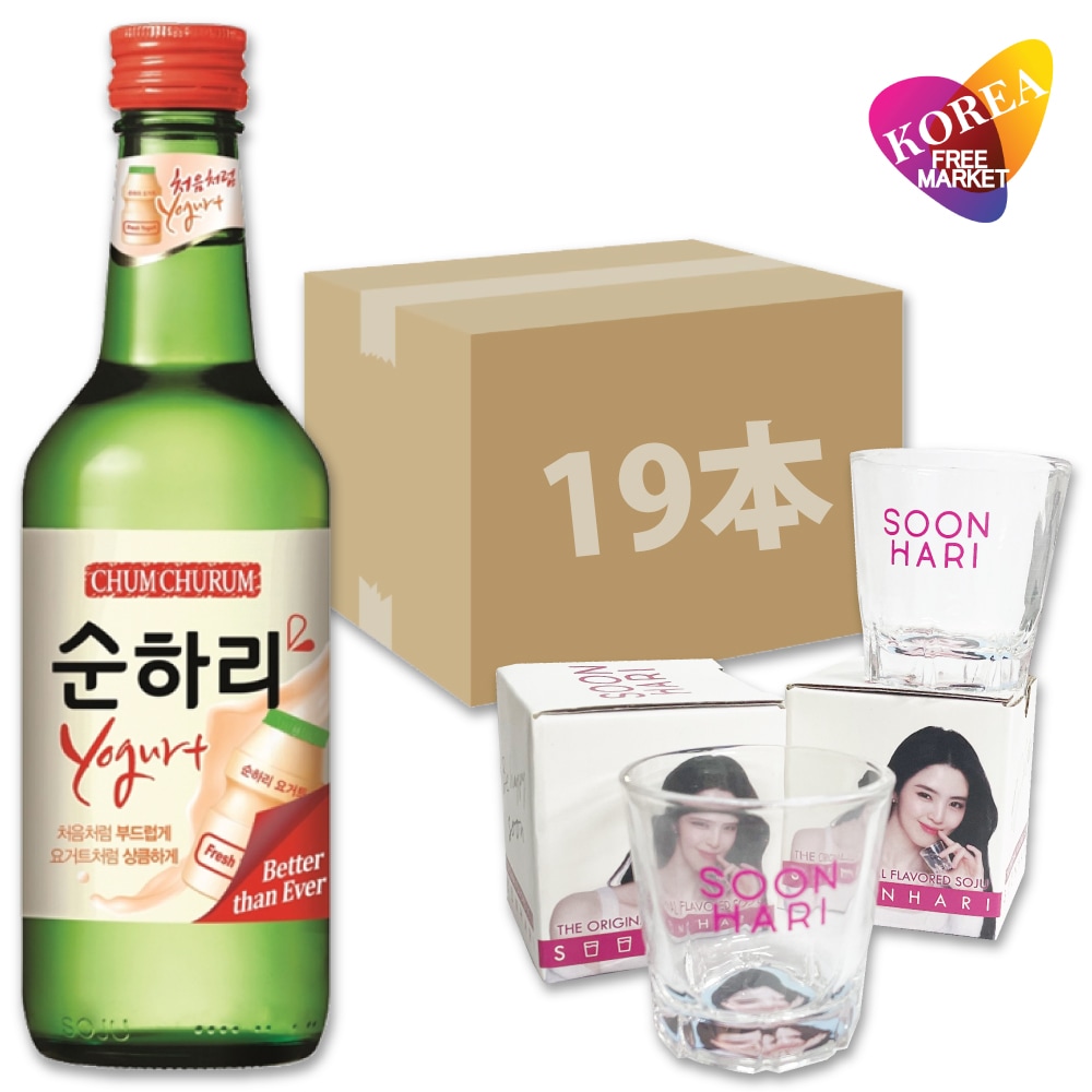 ロッテ スナリ ヨーグルト 360ml 19本 + ハンソヒ焼酎グラス 2個セット / 韓国焼酎 チョウムチョロム スンハリ ヨーグルト焼酎