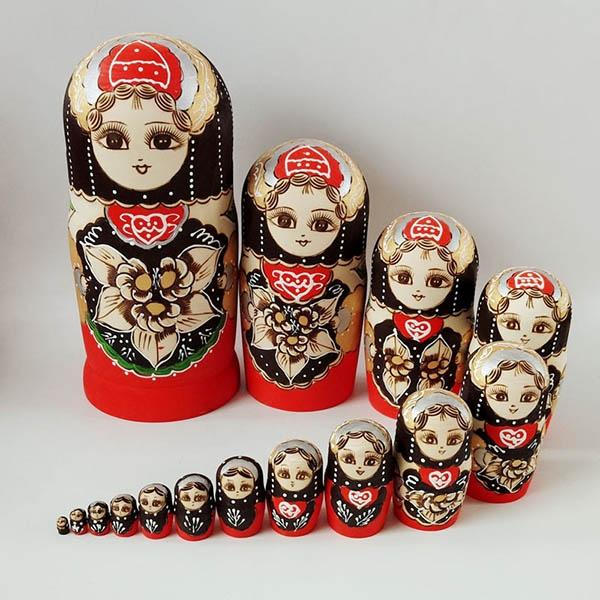 マトリョーシカ ロシア 人形 民芸品 土産物 手作り人形 手描き オブジェ 15個組 インテリア雑貨 洋風 北欧雑貨 伝統工芸
