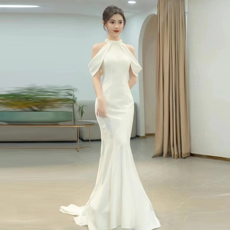 ライトウェディングドレスハイエンドブライダル気質ホルターネック婚約ドレステールウェディングドレス宴会ウェルカムドレス