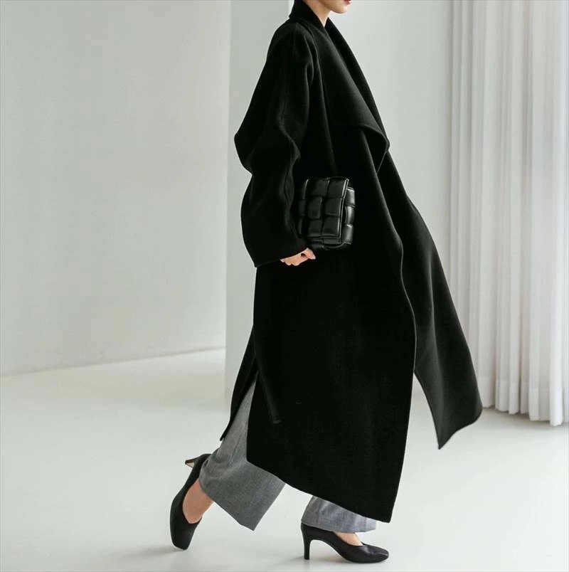 アウター レディース 前開き ロングコート ロング 長袖 Vネック 襟付き ツイード ベルト付き 大人可愛い きれいめ シンプル 上品 おしゃれ かっこいい クール モード系 エレガント モダン 抜け