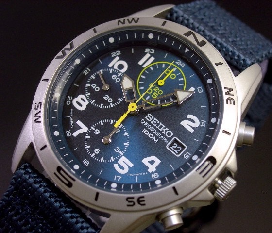 SEIKO/Chronographセイコー/クロノグラフミリタリー メンズ腕時計 ネイビーナイロンベルト メタリックネイビー文字盤 SND379R 海外モデル