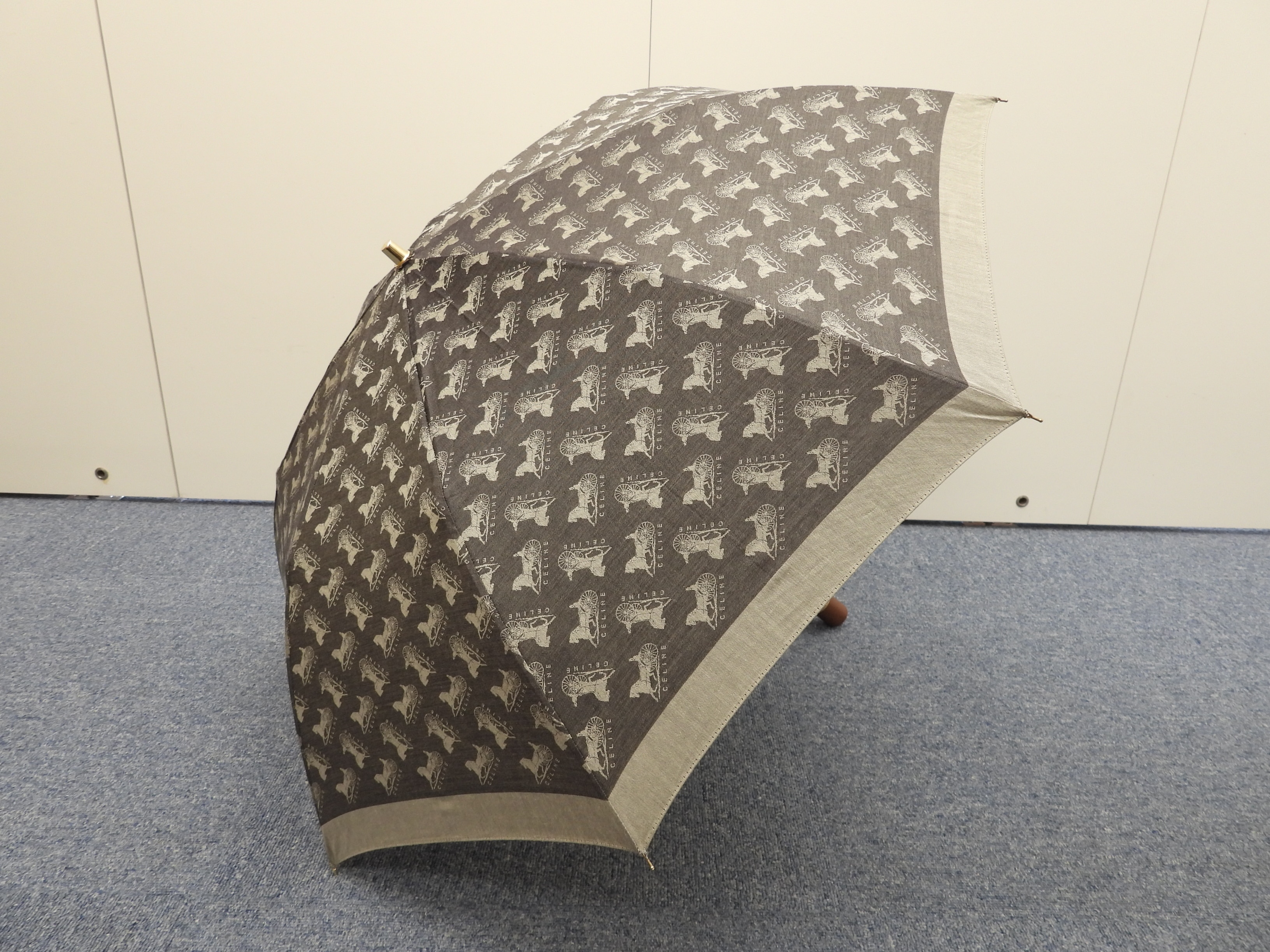 折畳日傘 馬車柄 灰 パラソル ヴィンテージ アンブレラ 美品@ 1