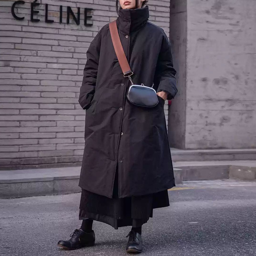 ハイネック シングルボタンコート レディース アウター ロングコート 厚め オーバーフィット ルーズフィット シンプル カジュアル おしゃれ 冬 通勤 通学 お出かけ アウトドア 休日 暖かい