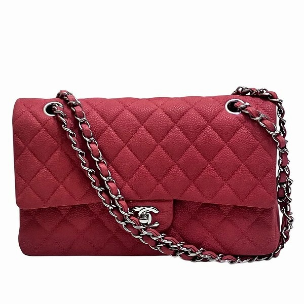 シャネル マトラッセ キャビアスキン レッド系 ダブルフラップ バッグ ショルダーバッグ 【中古】