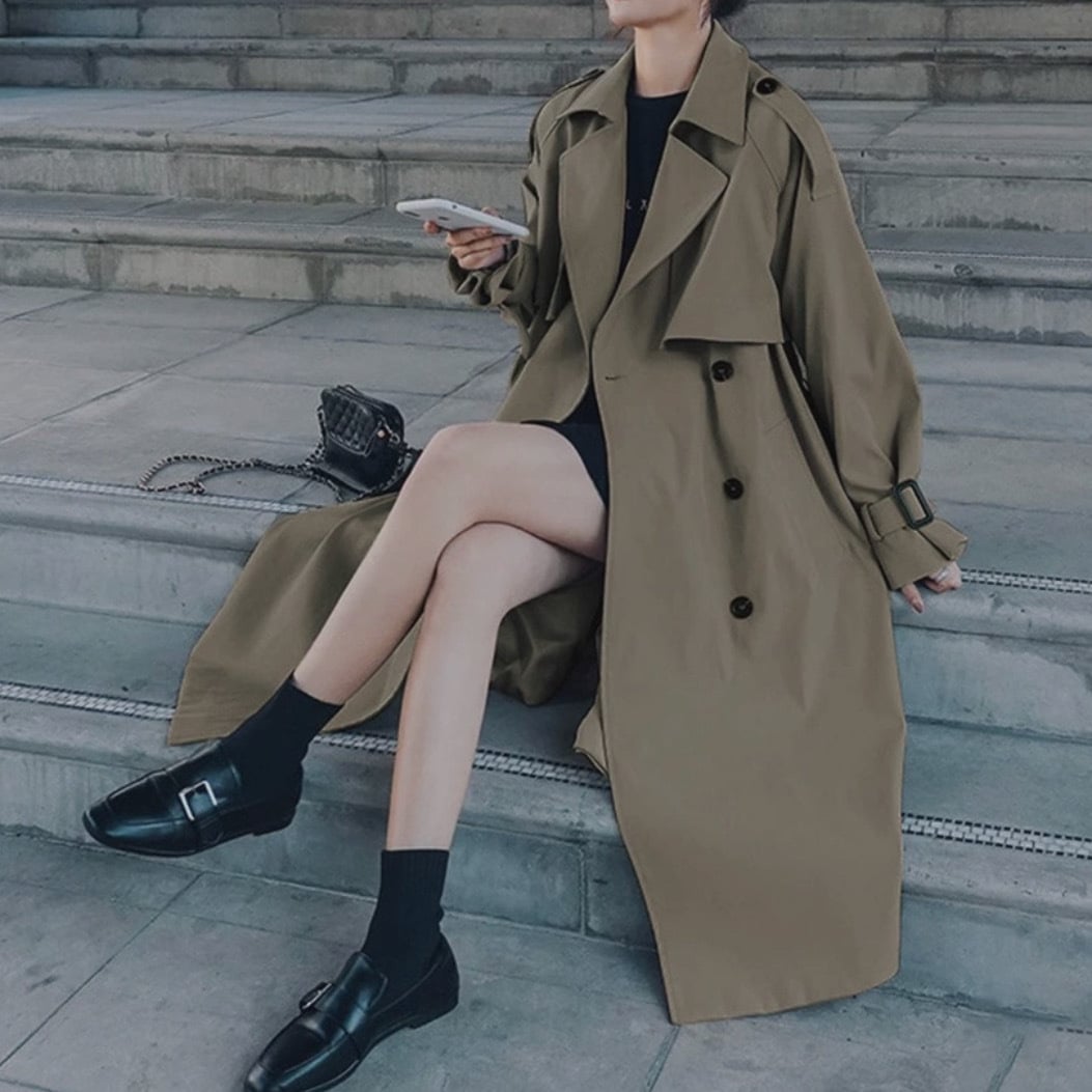 レディース コート アウター 上着 トレンチ 羽織 前開き ロングコート ミモレ ロング 長袖 Vネック 襟付き スリム フォーマル フェミニン ベルト ウエストマーク ポケット ハイウエスト ボタン