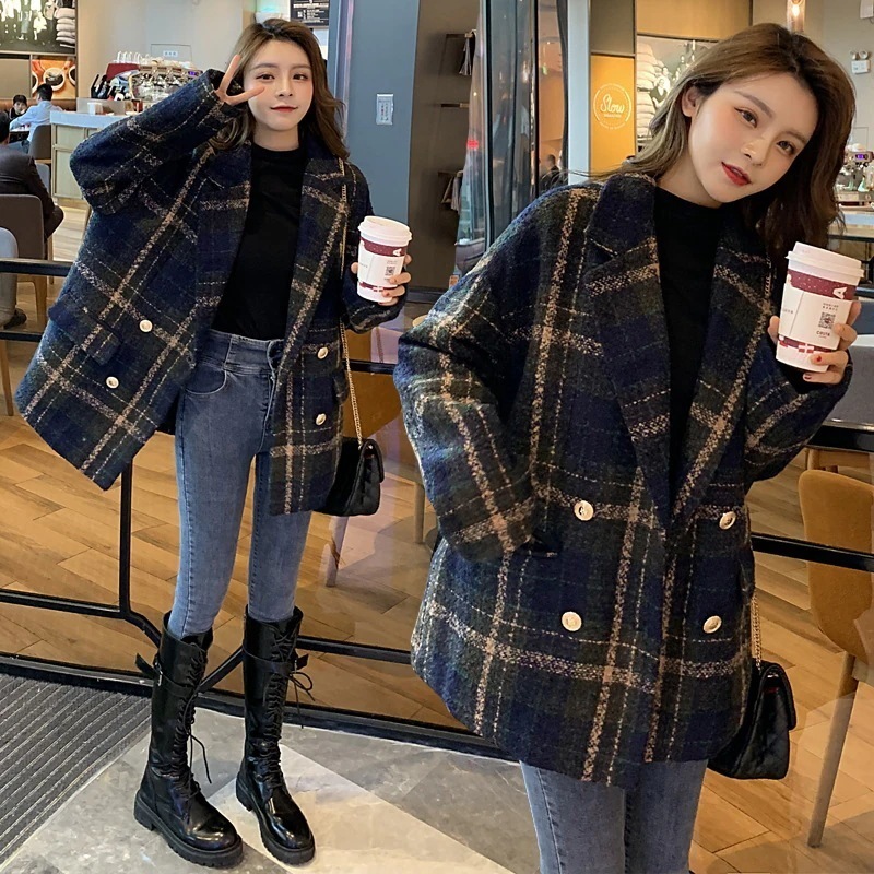 チェスターコートレディース秋冬チェスターコートチェック柄ショット丈スーツジャケットラシャオーバー韓国風アウター通勤着痩せオシャレ大人 5,986円