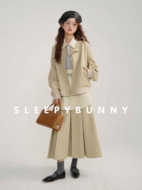 スリーピーラビット アメリカンレトロワークウェア フライトジャケット ベースボールジャケット レディース/ミドル丈 プリーツ ハーフ丈 Aラインスカート