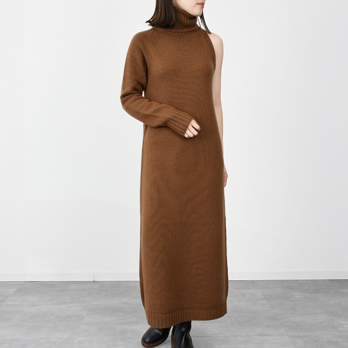 Max Mara マックスマーラ ワンピース トップス NOME ウール カシミヤ ワンショルダー ドレス レディース ブラウン ワンショルダー ロン