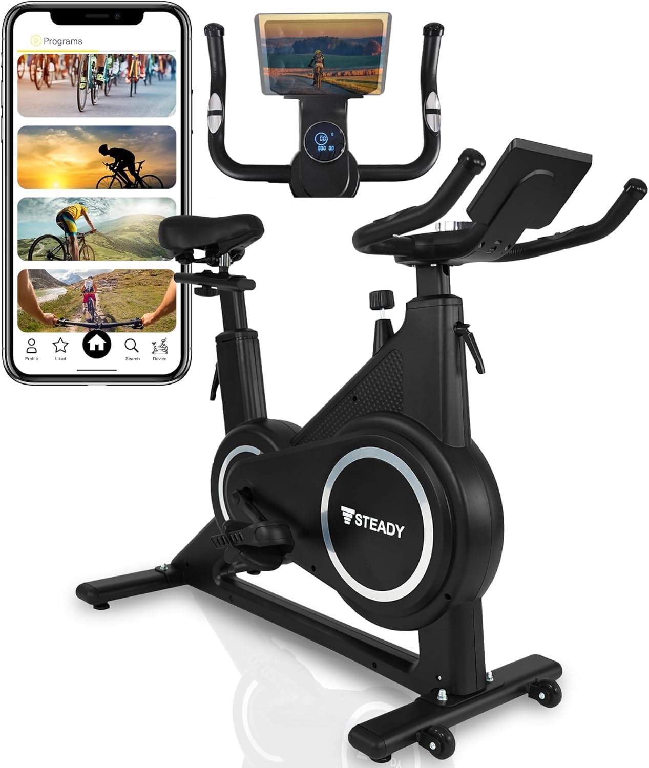 STEADY スピンバイク Plus 家庭用 静音 エアロバイク フィットネスバイク Zwift サイクリングマシン アプリ連動 組立簡単 ブラック ST145