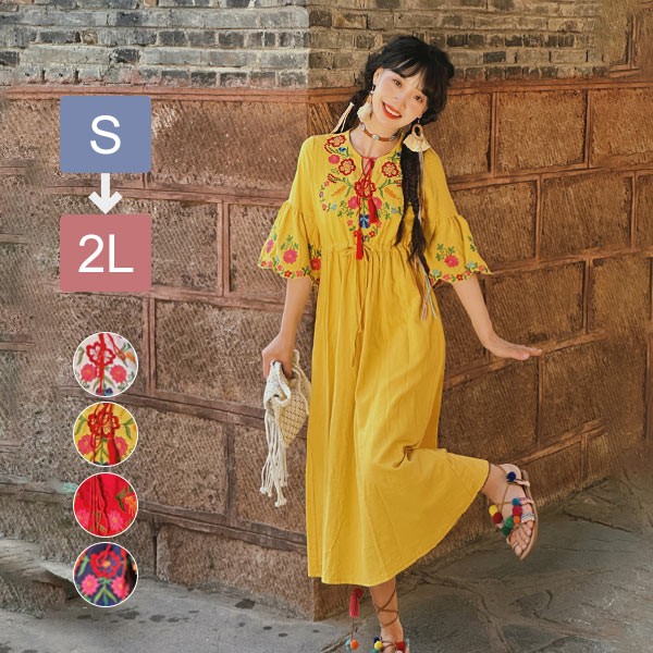 ワンピース 花柄 ハワイアン アロハ ボヘミア風 マキシ リゾートワンピ 夏ワンピ ロング マキシワンピ 旅行 レディース ファッション 沖縄 sy021cycym6