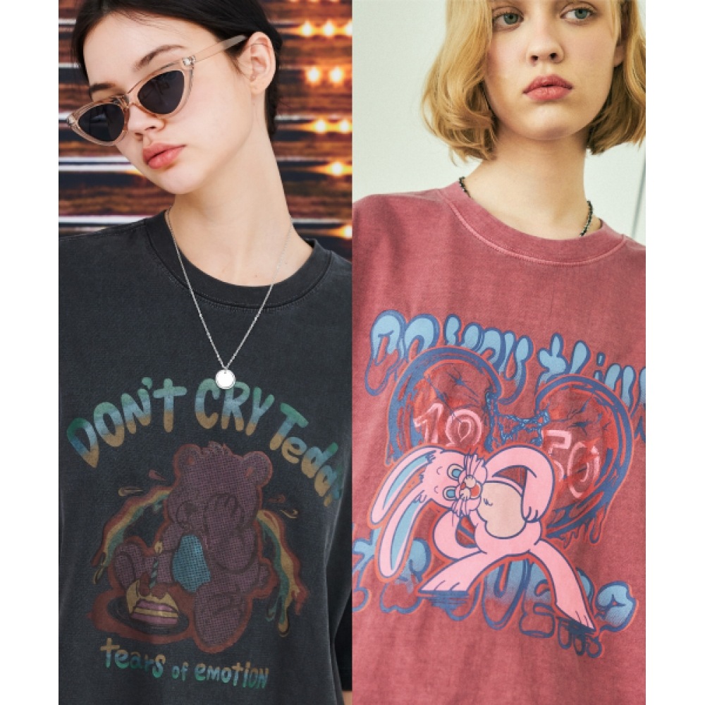 CPGN STUDIO [2パック] ドント・クライ・テディ + マッド・ホッピー・ピグメント・ショートスリーブ T シャツ