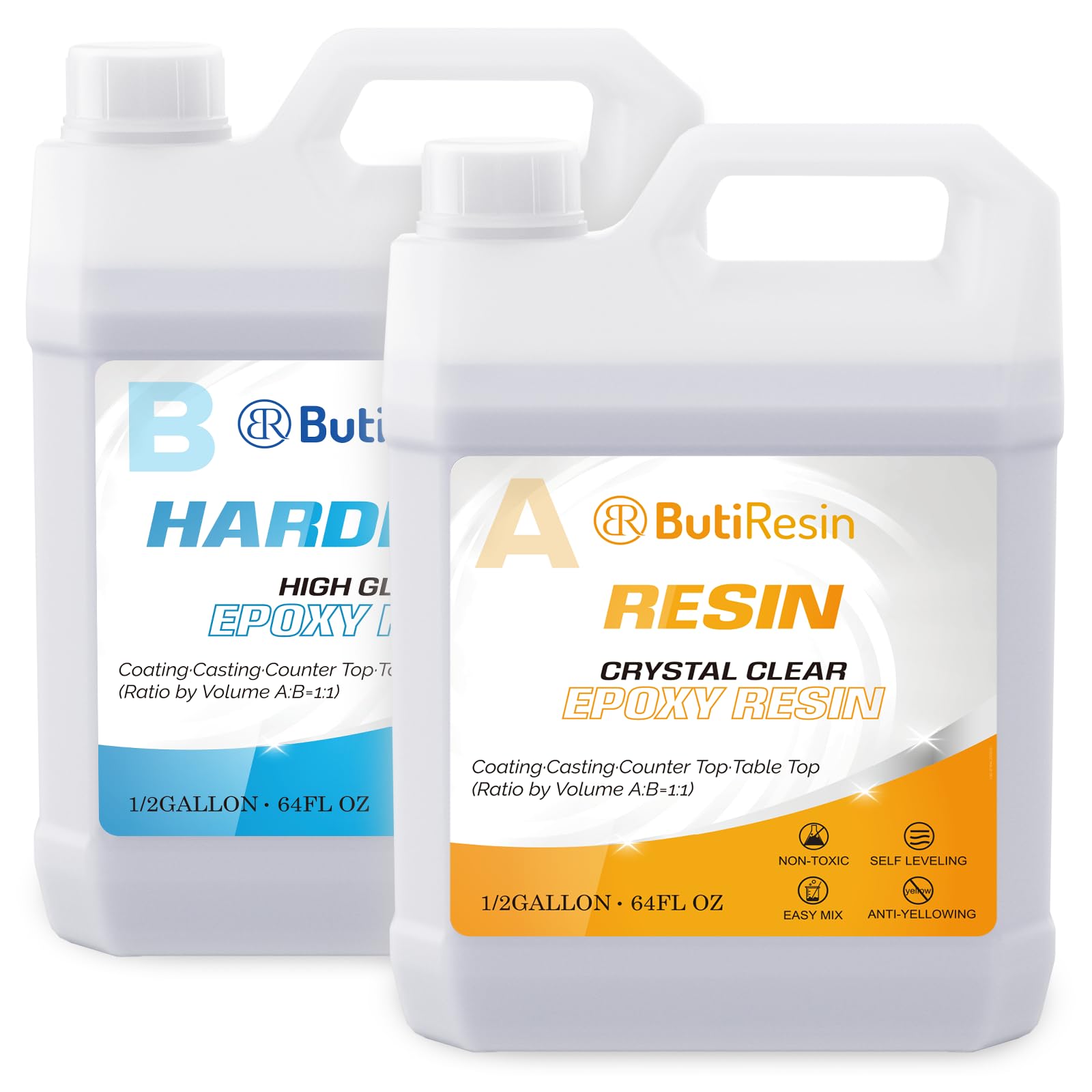 ButiResin エポキシ樹脂 二液性レジン液 大容量 1 gallon/4.3 kg エポキシレジン 2液性レジン液 ハードタイプ セルフレベリング 各種DIY用 epoxy resin
