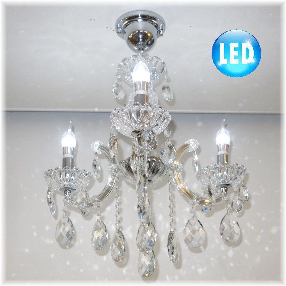【LED付き！】 新品 豪華！ LED シンプル デザイン キャンドル3灯 クリスタル シャンデリア シルバータイプ