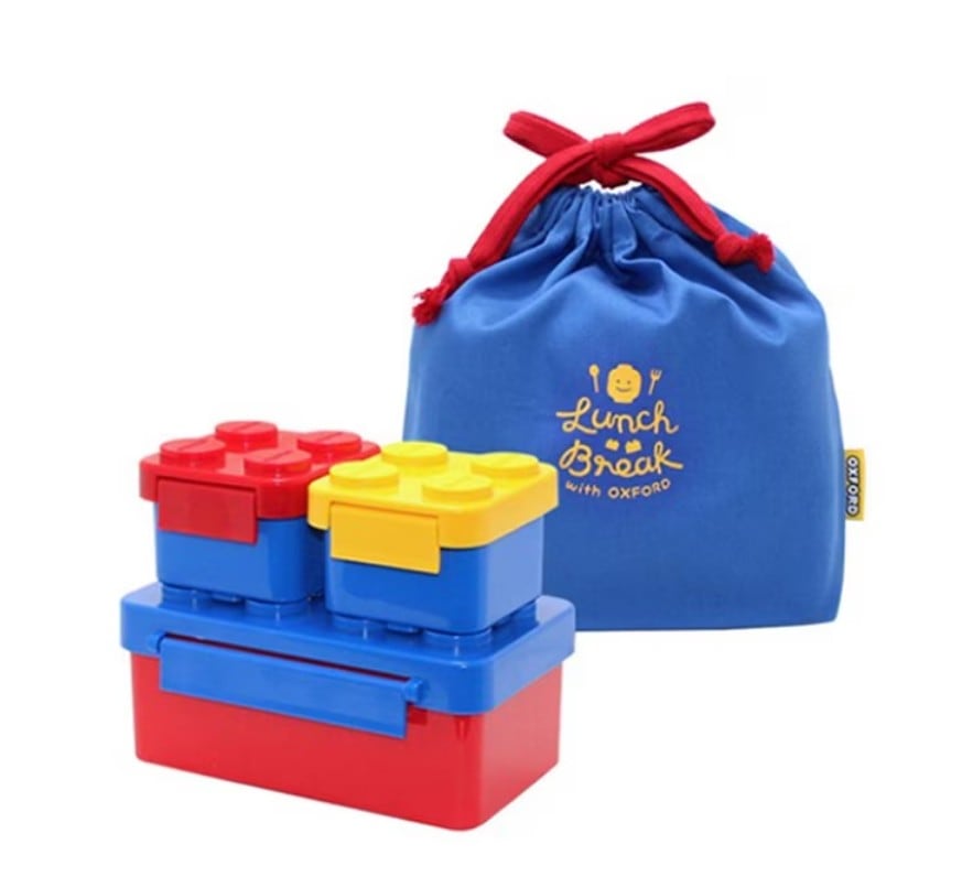 [OXFORD] レゴブロック ランチブロックセット子供用お弁当箱 ランチボックス 2点セット (2段お弁当箱+お弁当ポーチ)