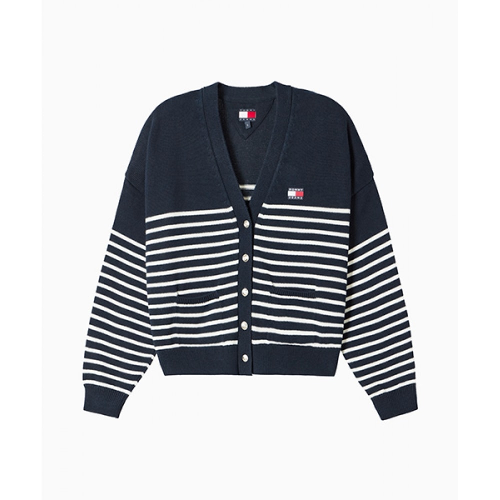 トミージーンズストライプケーブルカーディガン (T32F1KCD16TWT1C1G)