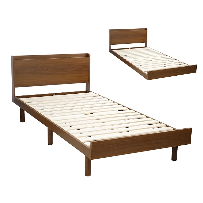 Yumcute ベッドフレーム シングル 木製 すのこベッド 2口コンセント付き 宮棚 高さ調整 北欧風 一人暮らし ベッド下収納可 幅98奥行き206x高さ75cm