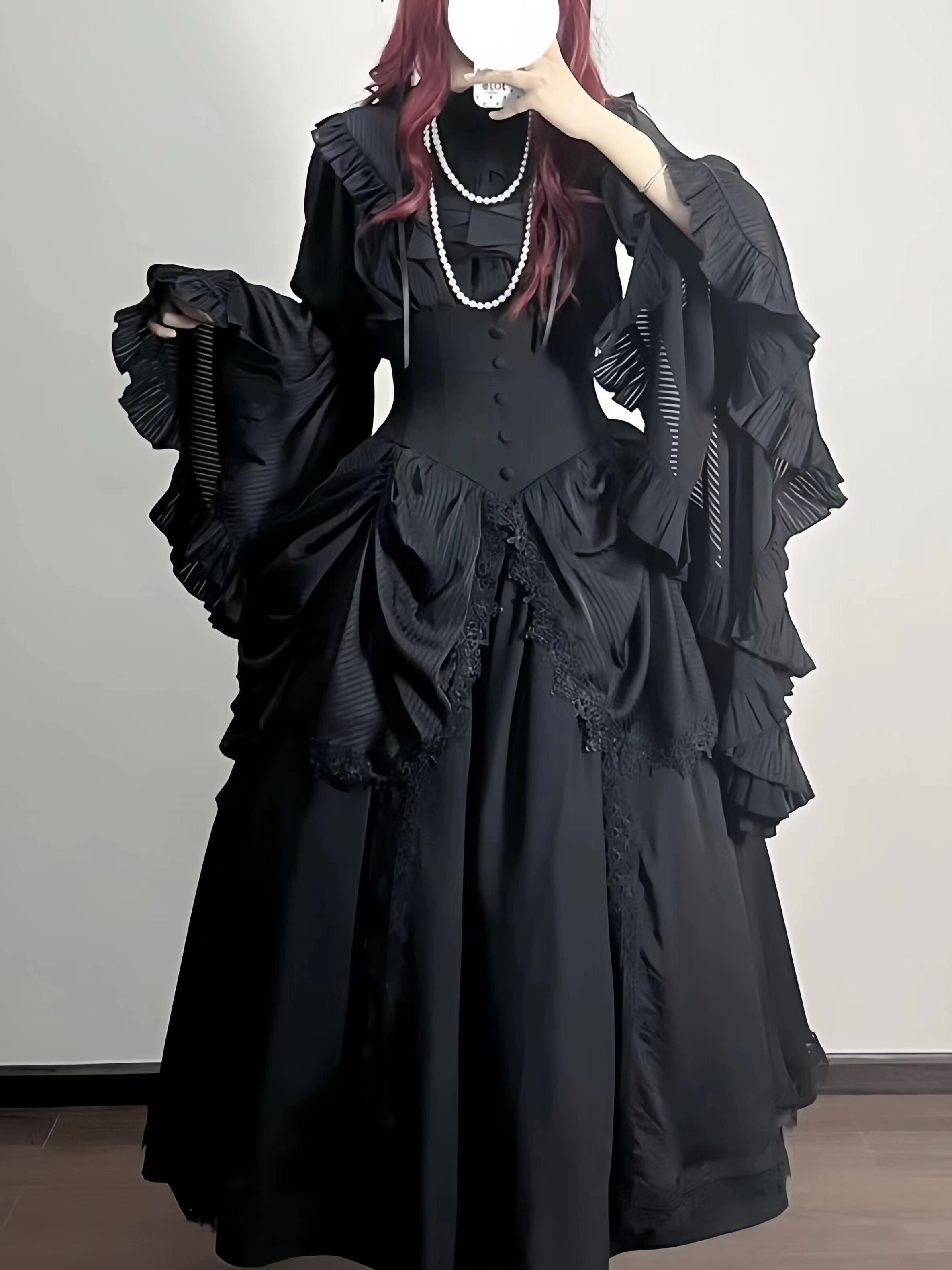 lolita地雷パーカーロリータ ワンピース ゴスロリドレス夢遊病フル白と黒の袖シャツフィッシュボーンスカートゴシックルックスリム