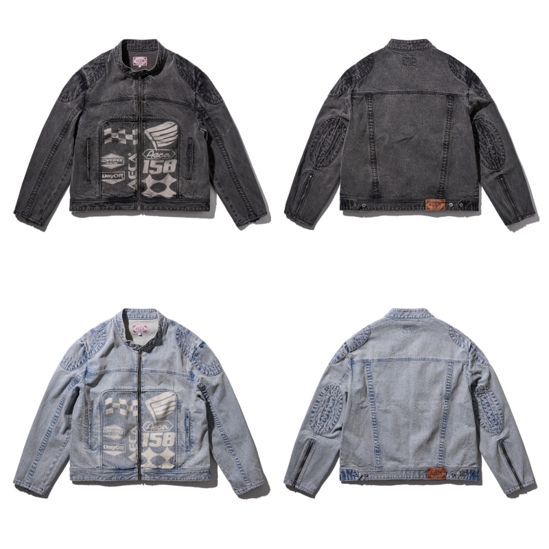 【AECA WHITE】 DENIM PRINTED BIKER JACKET : 2COLORS