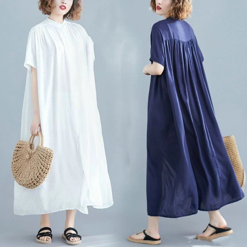 マキシワンピース レディース ロングシャツ 夏 ロングワンピ マキシ丈 無地 大きいサイズ ゆったり マキシ丈 体型カバー 4,789円