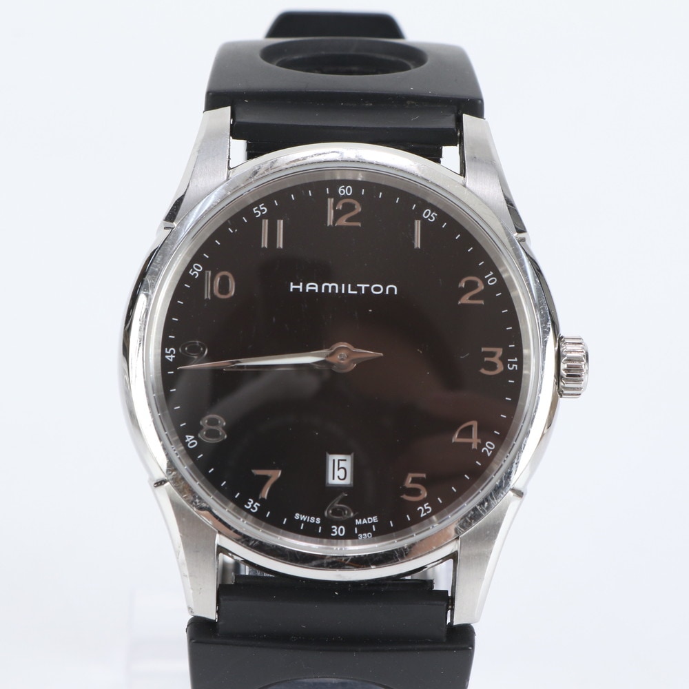 美品 ジャズマスター シンライン デイト クォーツ H385111 腕時計 メンズ RUE DM41-2 中古
