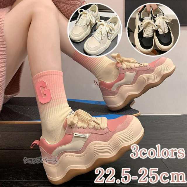 厚底 スニーカー レディース 歩きやすい 韓国 男女兼用 厚底カジュアルシューズ 人間工学 スポーツシューズ 軽量設計 滑り止め 美脚効果 通気快適 通学 通勤