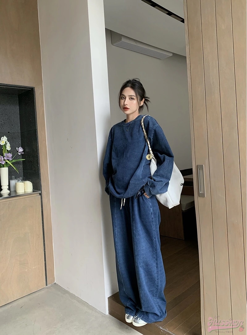 上下別売り 長袖シャツ レディース かわいいトップス ラウンドネックカジュアルパンツボトムスシルエット2点セット 風きれいめ サイズ 秋冬スタイルゆったりファッションダブル加工カジュアル大人可愛い 4,640円