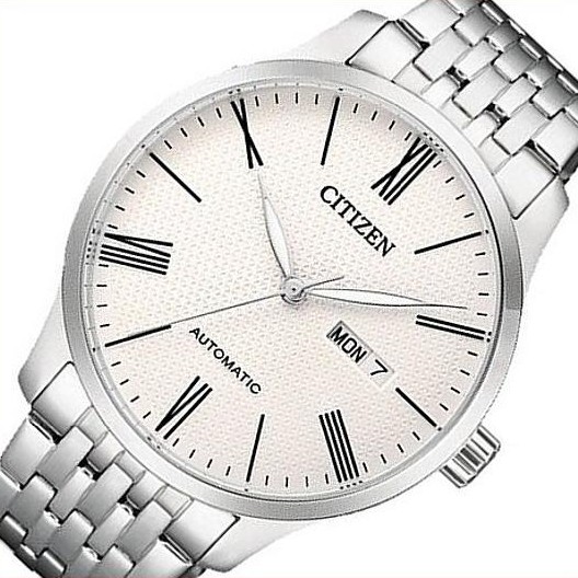シチズン自動巻 メンズ腕時計 ホワイト文字盤 メタルベルト 海外モデル NH8350-59A