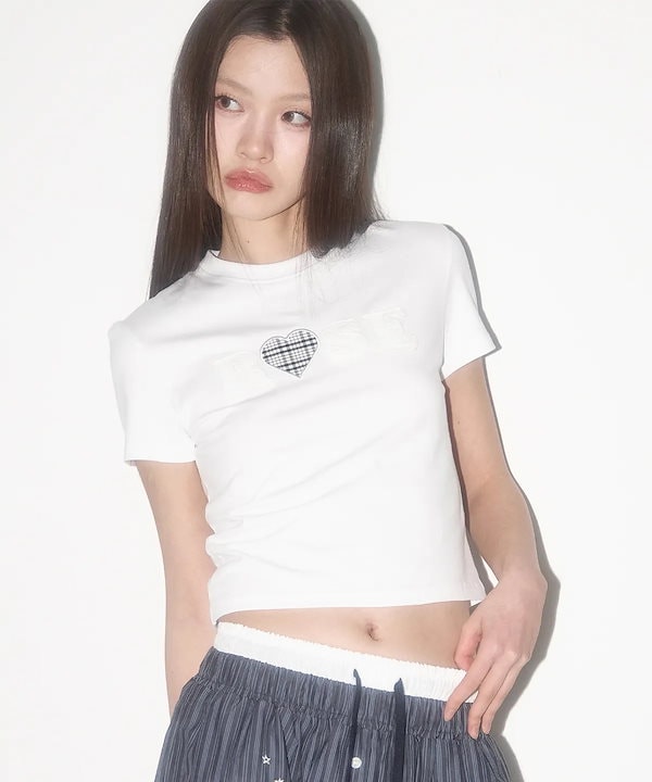 Tシャツ・カットソー ILLIGO Rose Check Heart Fitted T-Shirt 5BMR0219 MUSINSA | ILLIGO Rose Check Heart Fitted T-Shirt White Black