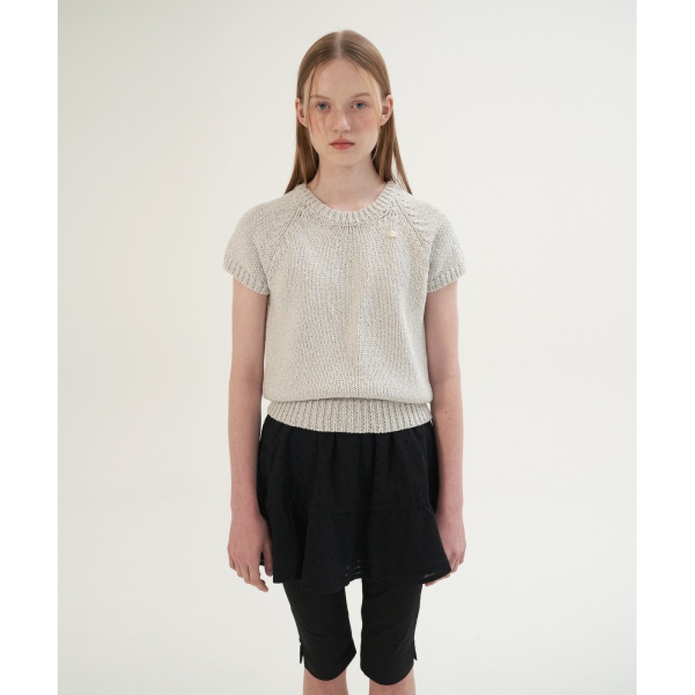 サムウェアバターコットンラグランハーフニット-ライトグレー