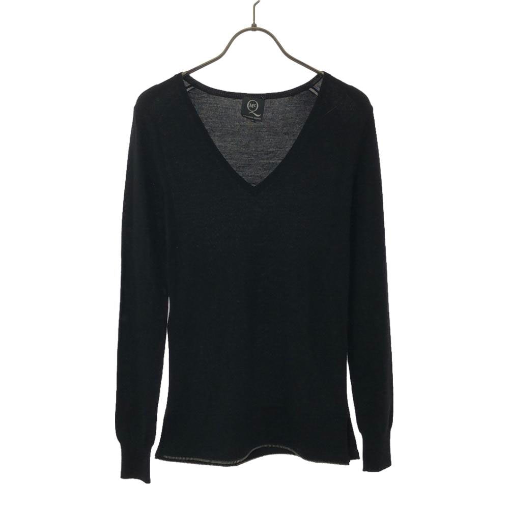 ウール 長袖 Vネック セーター XS ブラック ニット レディース