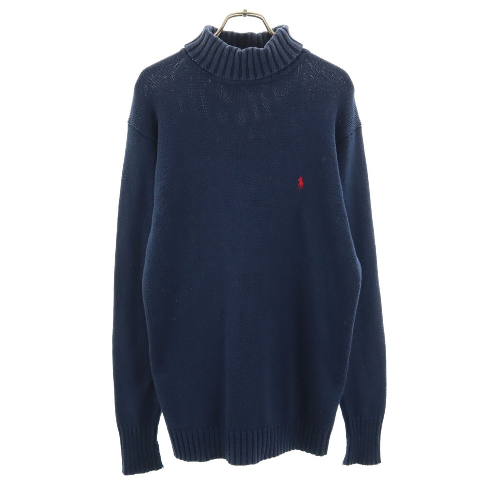 長袖 コットンニット タートルネック セーター S ネイビー系 ニット メンズ