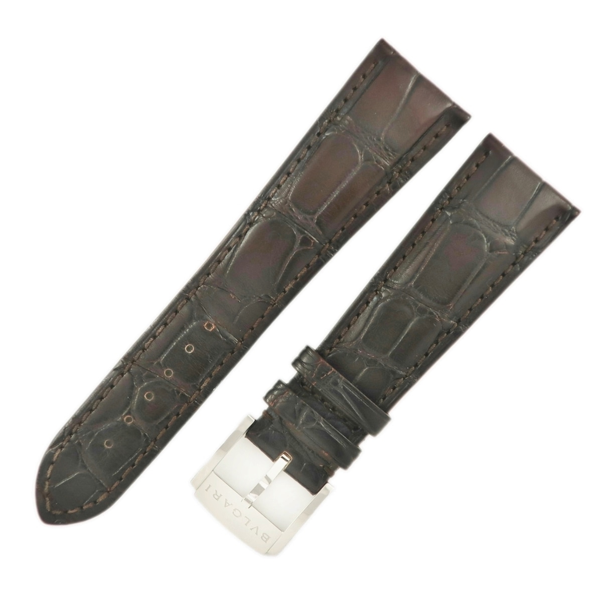 ブルガリ BVLGARI 腕時計パーツ 純正 オクトローマ（OC41S）用クロコバンド Mサイズ クロコダイル ステンレススチール ブラウン 純正 SS製尾錠付き ベルト 23ｍｍ 茶 【中古】
