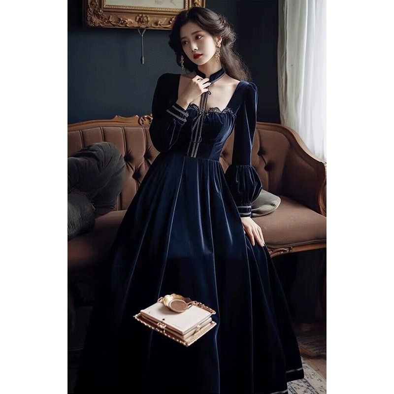 ブルーベルベットドレス子供冬の逃亡王女ヴィンテージ誕生日ドレス 6,416円