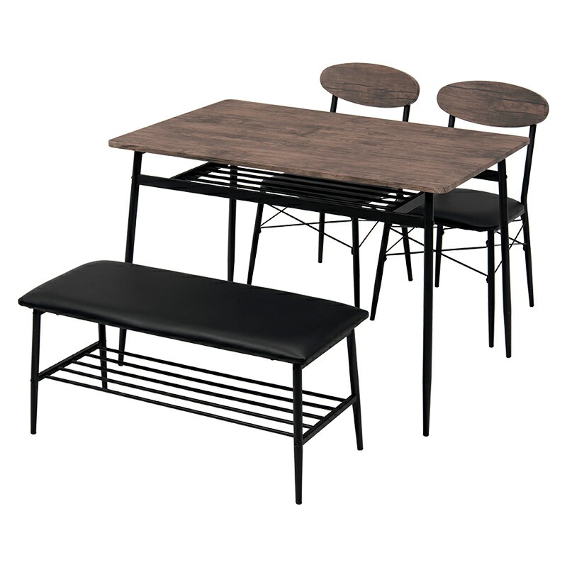 ダイニング４点セット（ブラック）　LDS-4744BKおしゃれカフェのようなダイニングセットテーブルをスッキリ使える棚付き幅105ｃｍのコンパクトタイプ