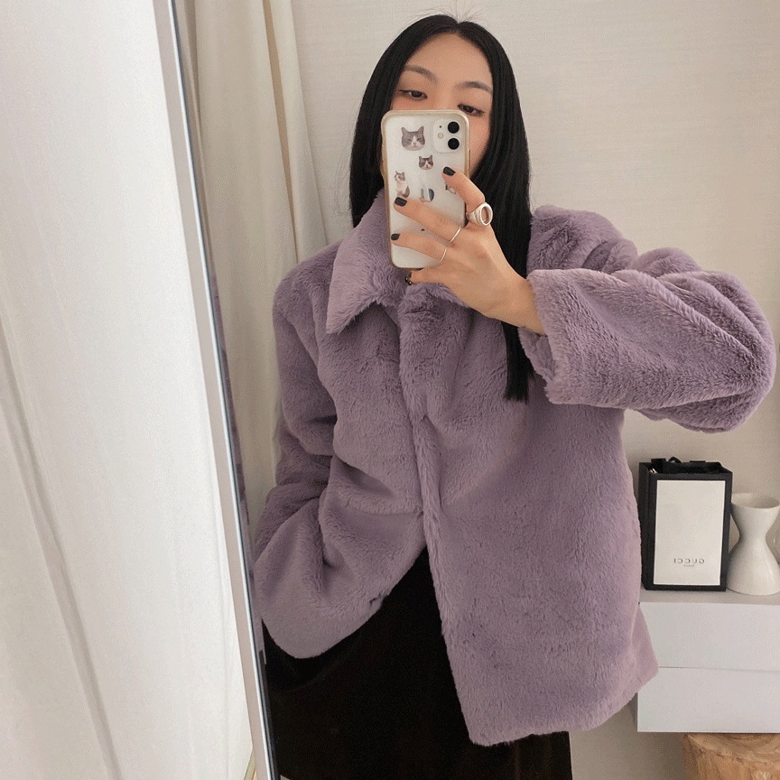 パープル ミンク フェイクファー カラーファージャケット