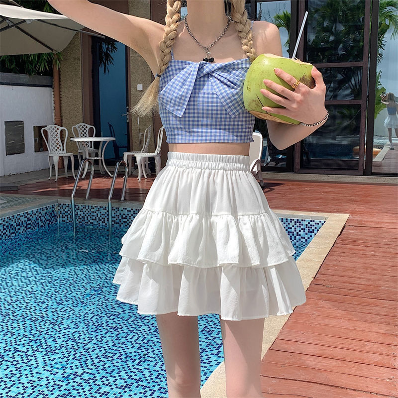 【1つ買うと10つ無料】女性のためのケーキスカートハイウエスト ラインショートスカート2025夏のスカートパンツ小さなフリルプリーツスカート