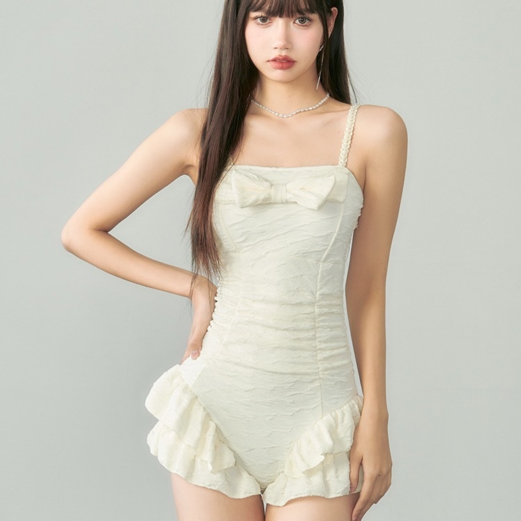 【1つ買うと10つ無料】レディファン水着女性ワンピーストライアングルフリルスリムスリムな小さな胸部集会スリムのスウェットスーツ