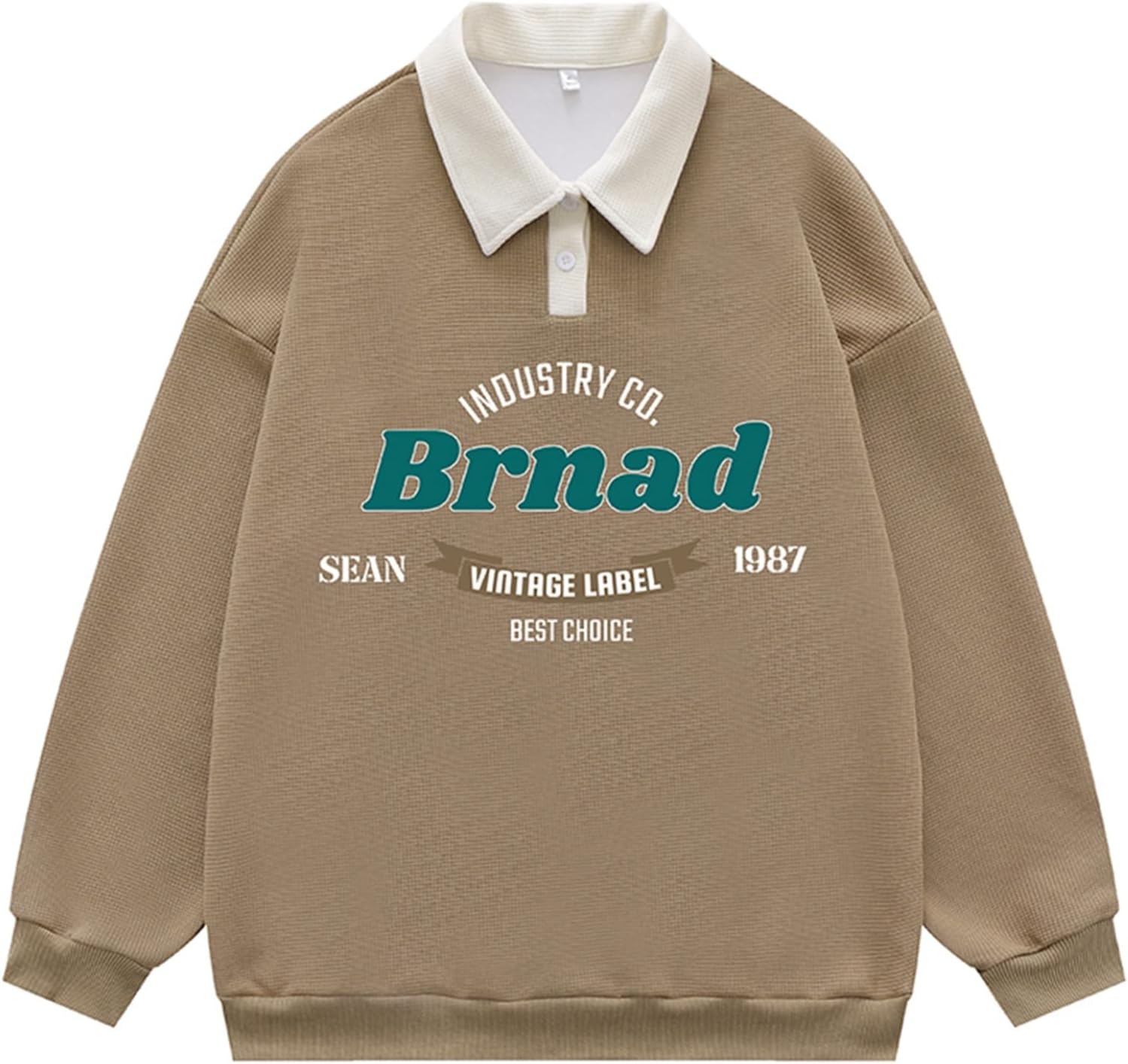 パーカー トレーナー プリント 英字 メンズ 長袖 ラペル トップス ボタン ビックシルエット 春秋冬 日系 和風 薄手 カップル 誕生日プレゼント 運動着 通勤通学 m-3xl カーキ ブ