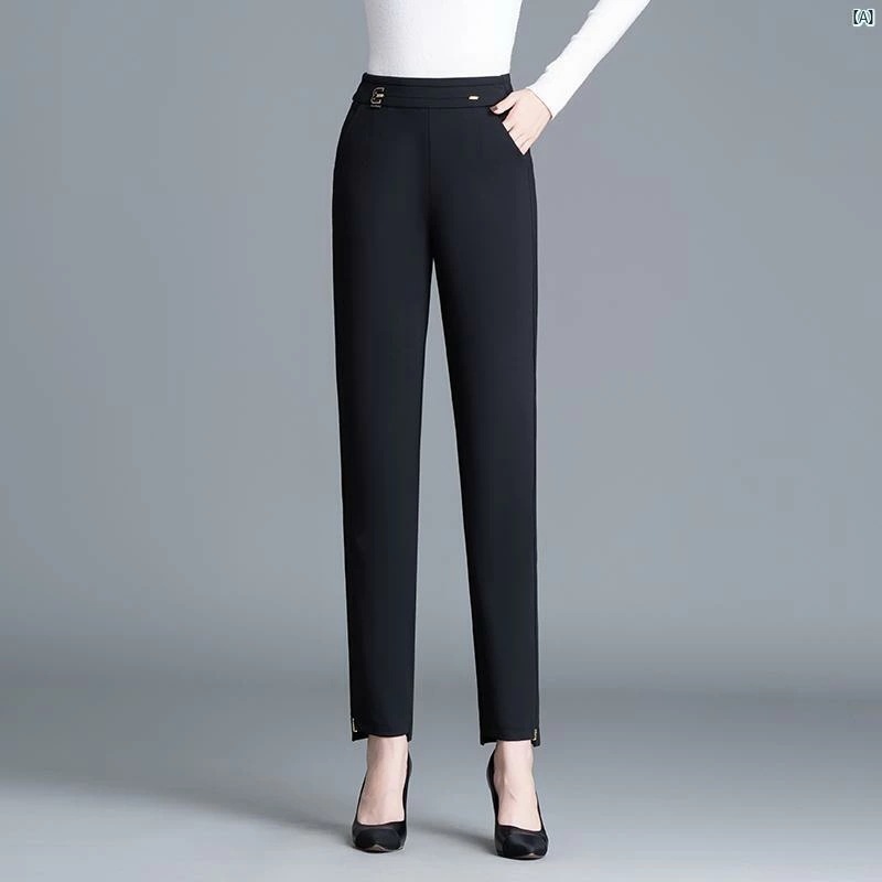 秋冬 レディース ベルベット 厚手 カジュアル パンツ ハイウエスト 耐久性小 母 ストレート レッグ