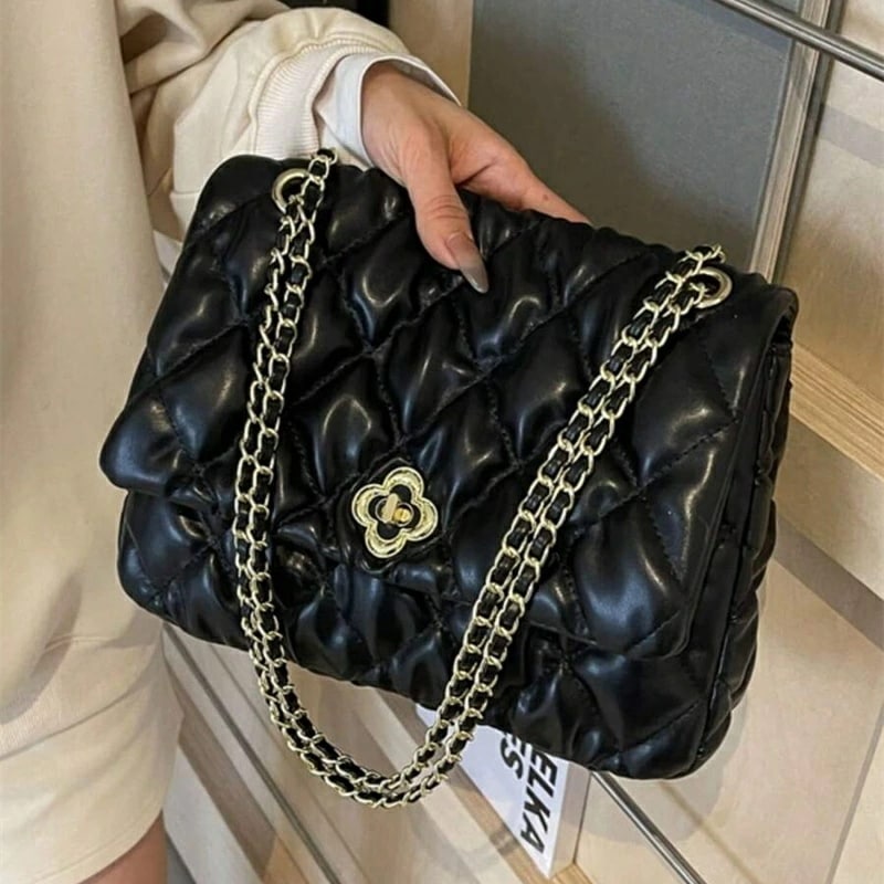 女性用 ダイヤモンドチェック刺繍フラップ ソフトピローショルダーバッグ大容量で持ち運びが便利なファッションバッグ