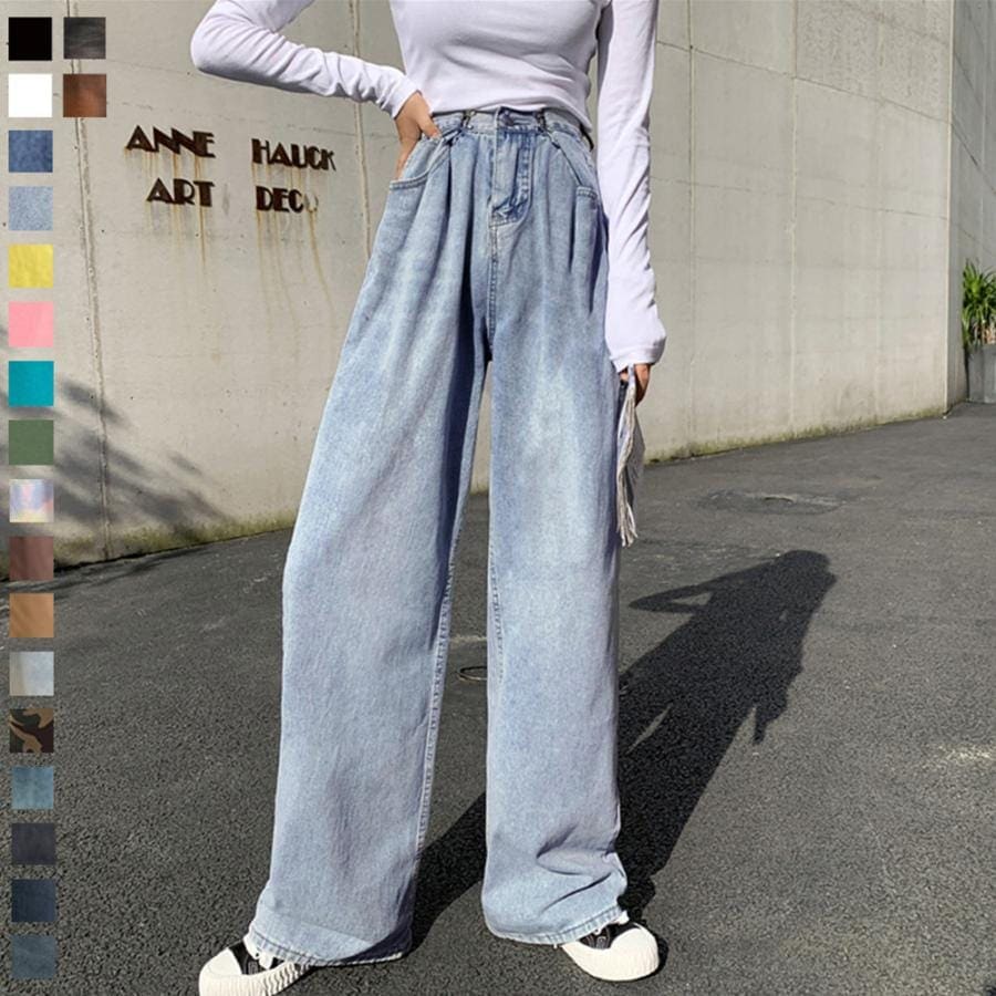 【急速出荷!】人気沸騰 大人気レディースパンツ ハイウエスト デニム ワイドパンツ 韓国