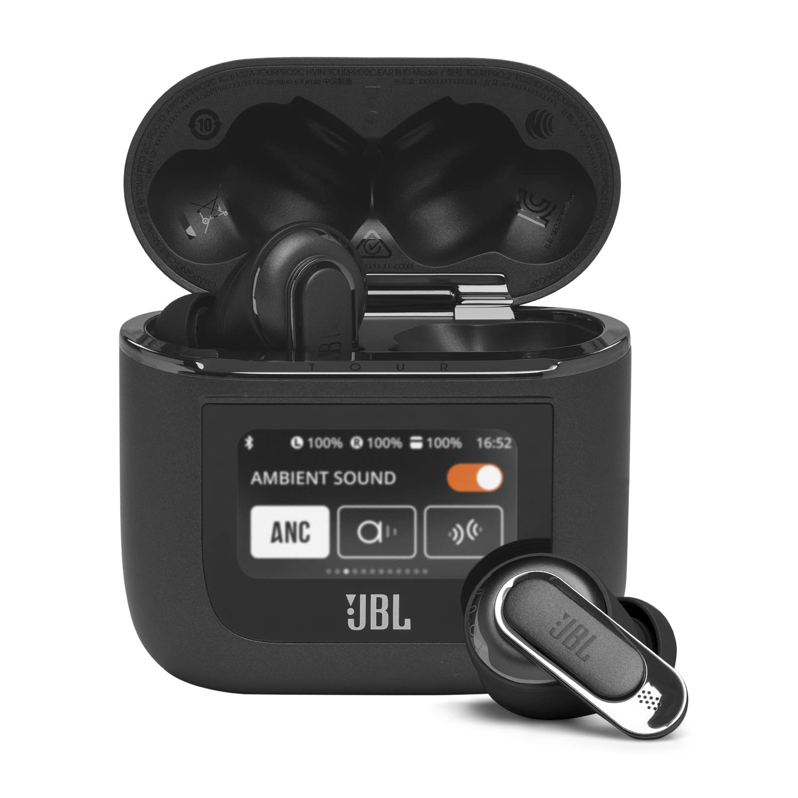JBL TOUR PRO 2 ワイヤレスイヤホン bluetooth ハイブリッド ノイズキャンセリング/マルチポイント/IPX5/ワイヤレス充電対応/スマートタッチディスプレイ搭載/ブラック/JBL