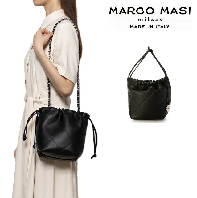 Marco Masi マルコマージ ミニ 巾着 ショルダーバッグ チェーン チェーンバッグ ハンドバッグ ショルダー バッグ レディース イタリア製 牛革 本革 肩掛け キルティング ポシェット巾着