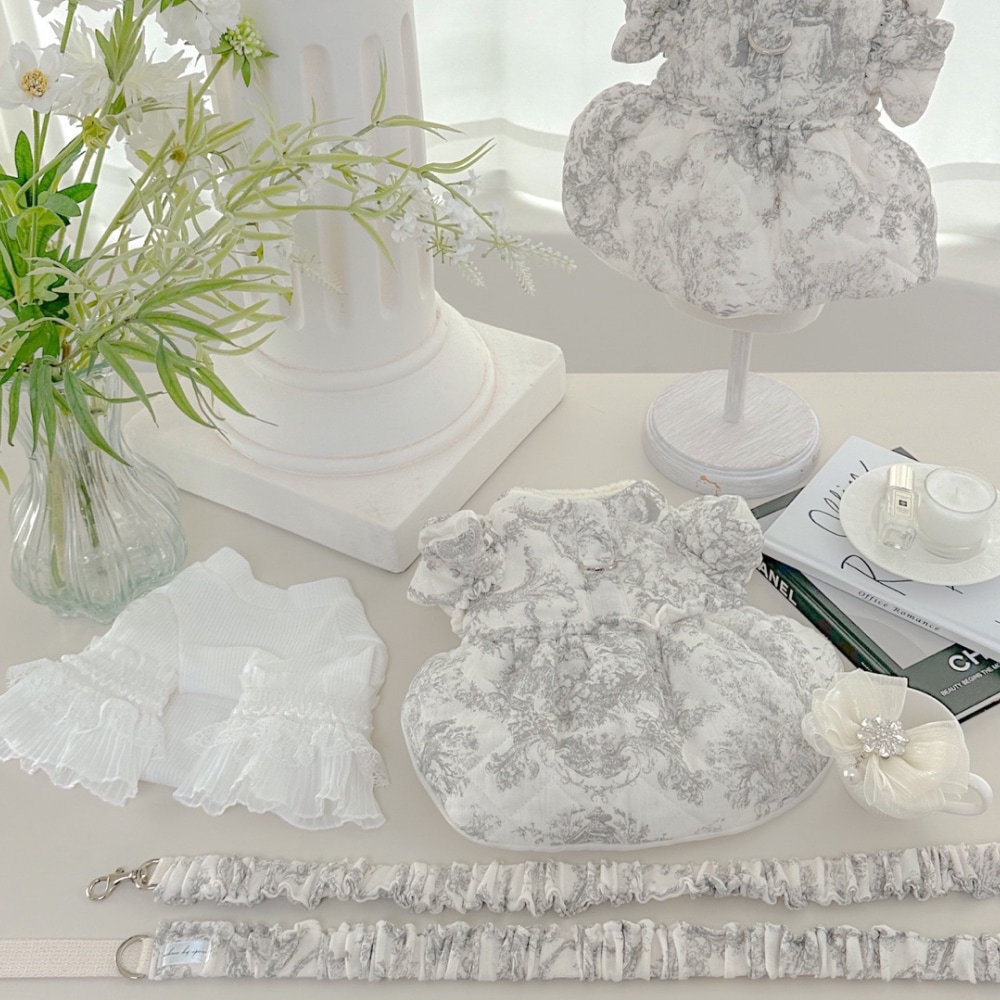 【即納】[OMGM] FW toile de jouy harness - grey トワルドジュイ ハーネス 韓国ブランド/ドッグウェア/お散歩/ハーネス/犬服/韓国デザイン