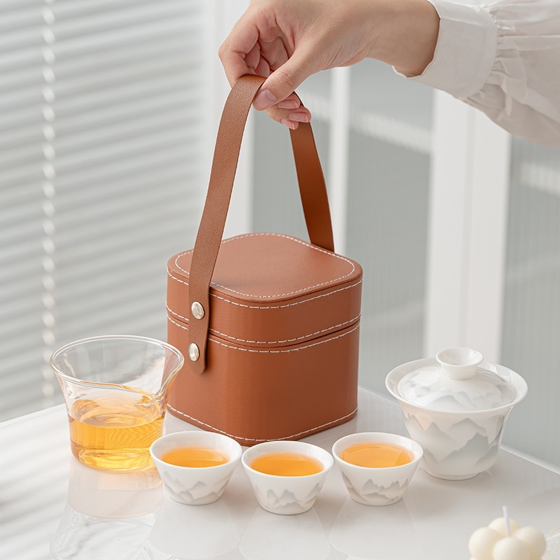 白磁金糸蓋碗旅行茶器速客杯携帯蓋碗キャンプセット