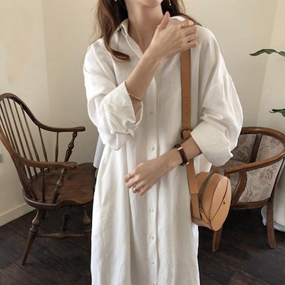 シャツワンピ レディース ロングシャツ 白 ワンピー...のサムネイル