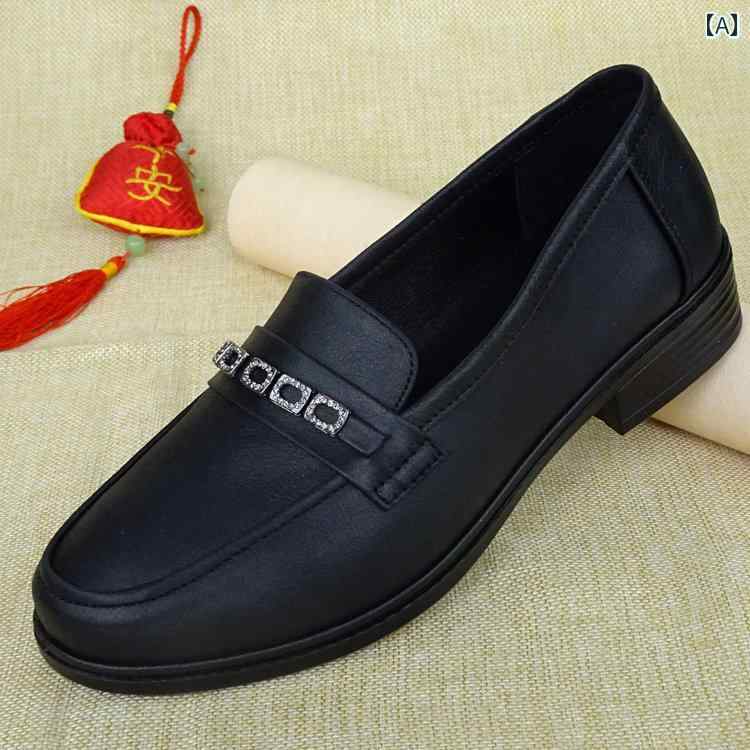 ローファー レディース 春秋 女性 シングル 革靴 マザーズ シューズ 黒 浅い 履き 口 おしゃれ ぺたんこ 細い 足 ラインストーン 疲れにくい 靴