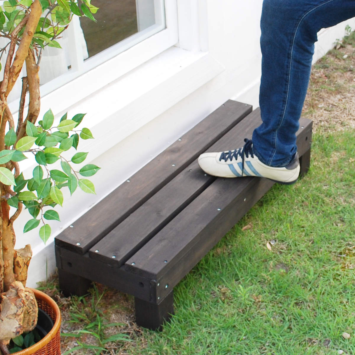 ウッドデッキ ユニットウッドデッキ アルモニー ステップ 踏台 天然木 ガーデンデッキ 天然木デッキ 木製 DIY パーツ ウッドパネル 踏み台 縁台 掃き出し窓 連結 バルコニー 庭