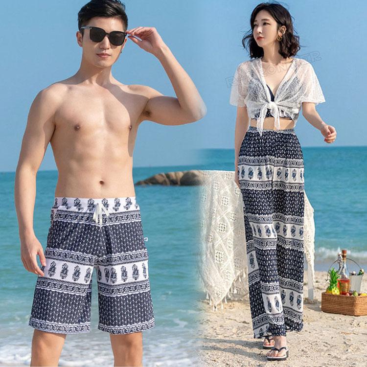 ペア水着 カップル まとめ買いでお得！ ラッシュガード 水着 カップルお揃い ビーチ水着 柄 メンズ レディース 4点セット ビキニ ビーチパンツ セパレート 体型